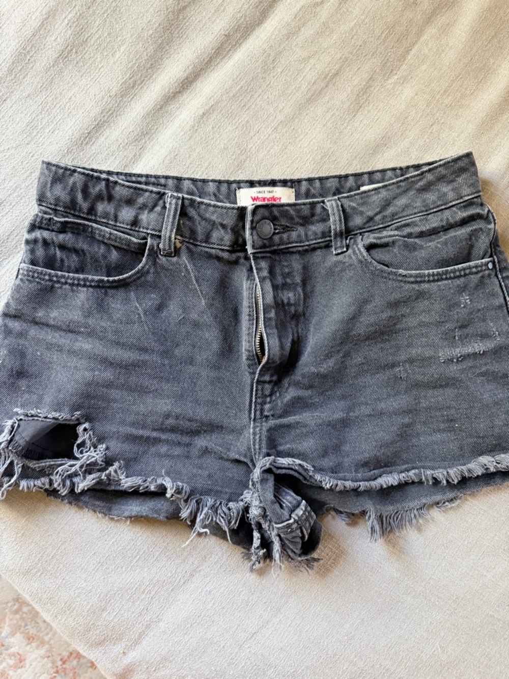 Wrangler Black Frayed Ripped Denim Shorts